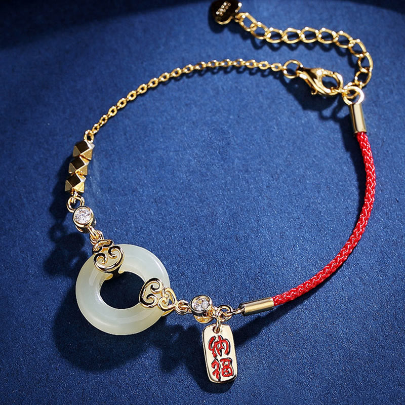 Goldkette Jade Anhänger Armband rote Schnur Zirkonia Naturstein