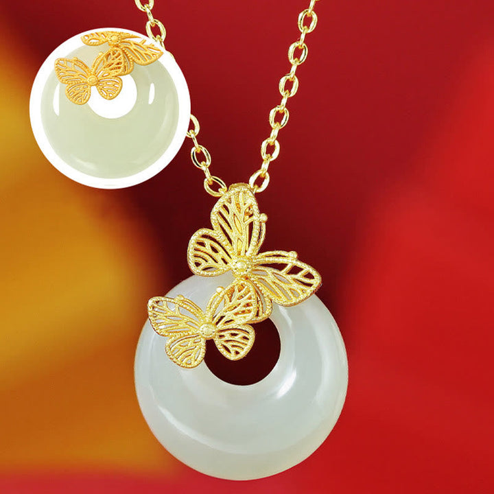 Hetian Jade Schmetterling Kette gold Zirkon Anhänger Wohlstand elegant