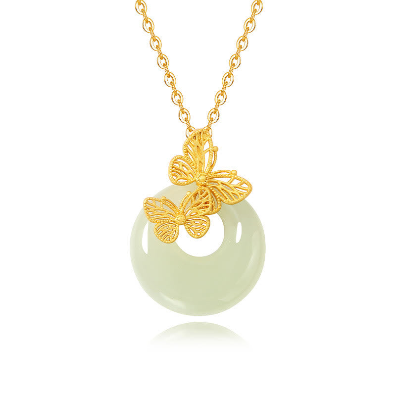 Hetian Jade Kette mit goldenem Schmetterling Anhänger für Wohlstand