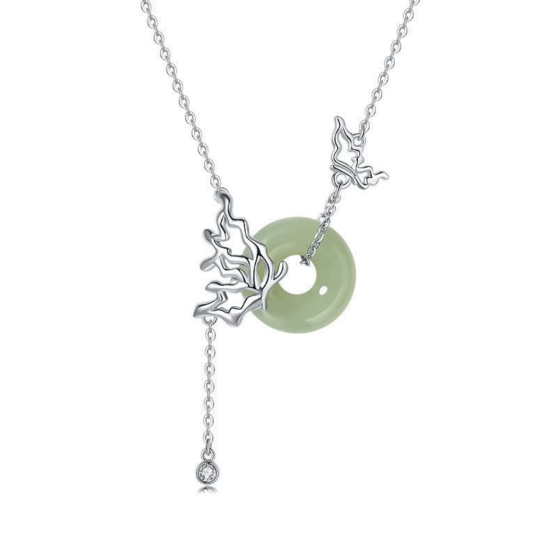 Kette Hetian Jade grüner Schmetterling Anhänger silberenes Design mit Zirkon