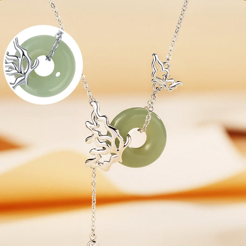 Hetian Jade Kette mit Schmetterling Anhänger Silberkette grüner Stein