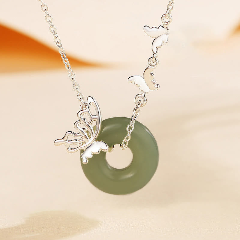 Jade Hetian Schmetterling Silber Kette