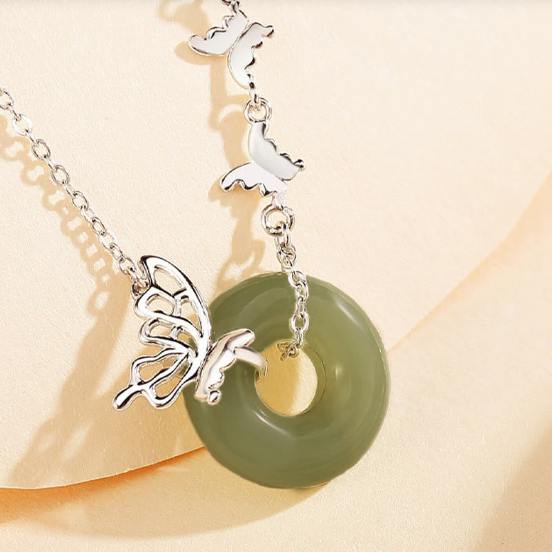 Jade Hetian Schmetterling Silber Anhänger