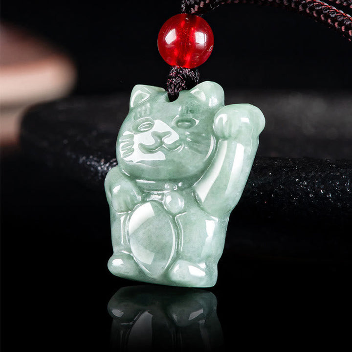 Anhänger Kette Jade Glückskatze – Glück grüner Naturstein Schmuck