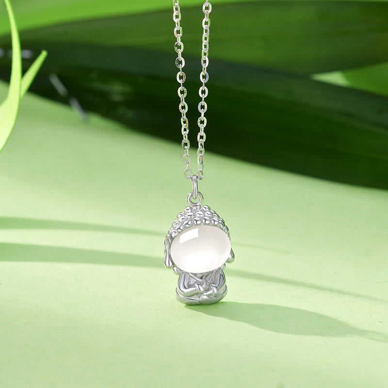 Kette Silber, Chalcedon, Buddha-Symbol, Weisheit