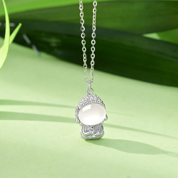 Kette Silber, Chalcedon, Buddha-Symbol, Weisheit