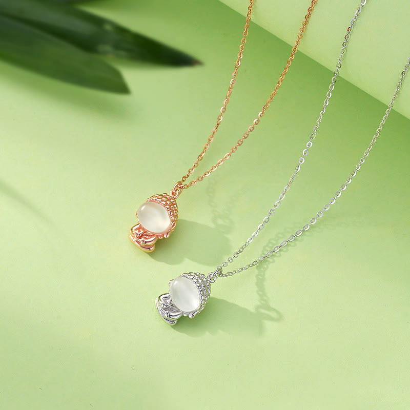 Kette Chalcedon, Roségold Silber, Harmonie, Buddha-Symbol