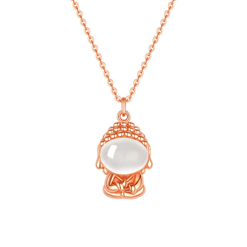 Kette Roségold, Chalcedon, Buddha-Symbol, Weisheit