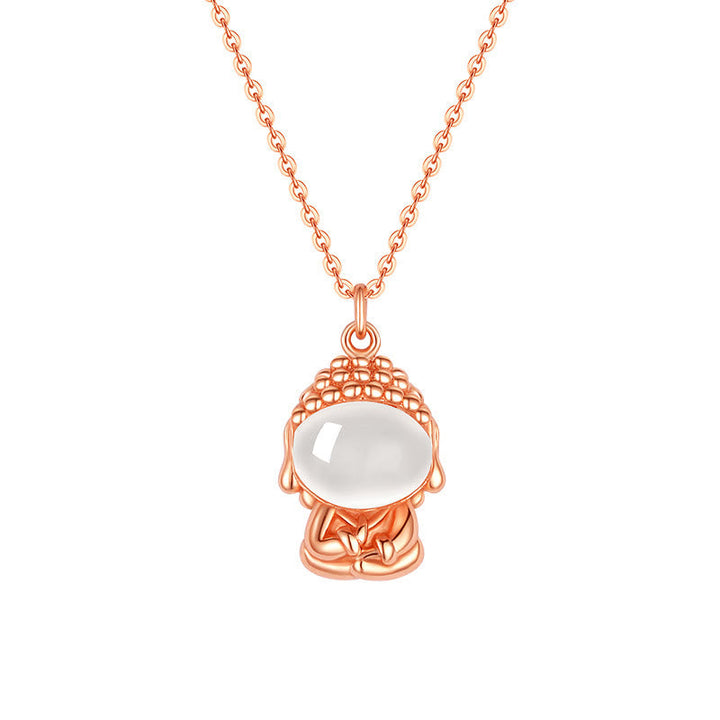 Kette Roségold, Chalcedon, Buddha-Symbol, Weisheit
