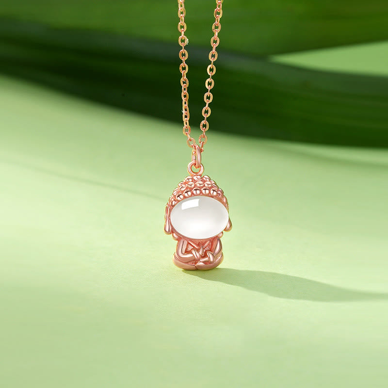 Kette Chalcedon, Roségold, Buddha-Symbol, Weisheit