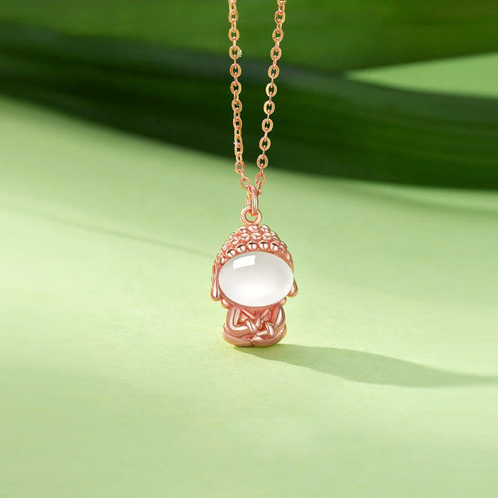 Kette Chalcedon, Roségold, Buddha-Symbol, Weisheit