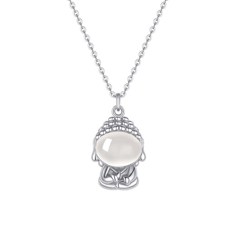 Kette Silber, Chalcedon, Buddha-Symbol, Harmonie