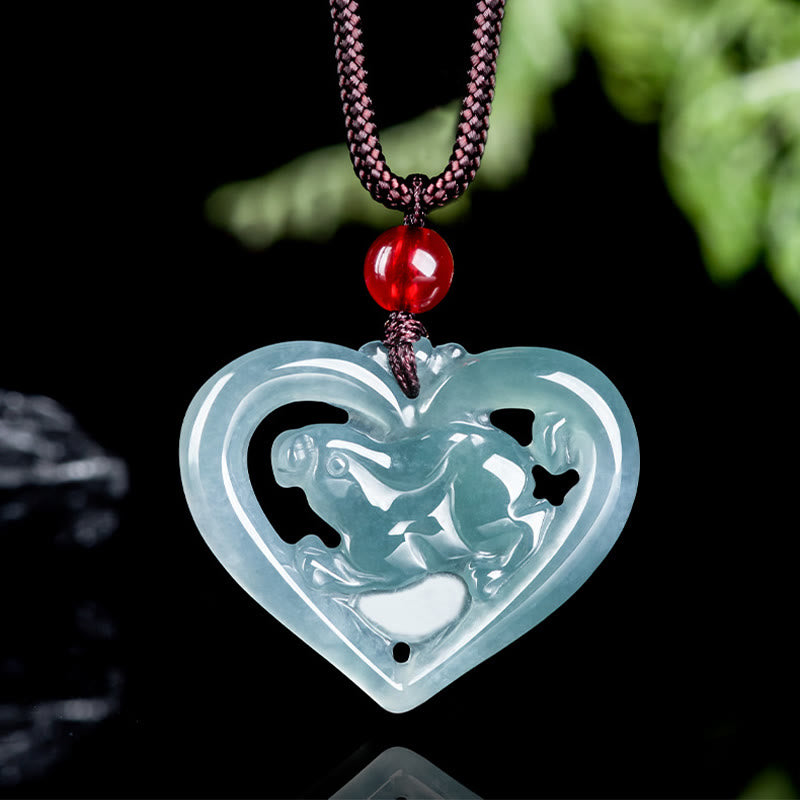 Grüner Jade Anhänger Hase Herz Kette Rosa Naturstein