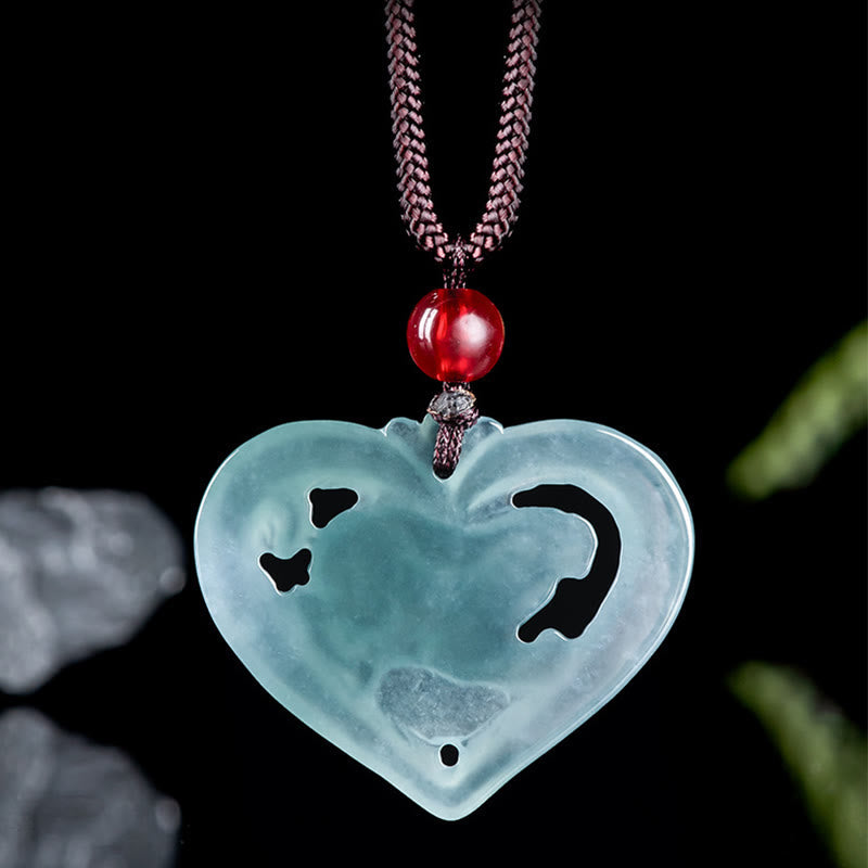 Jade Herz Anhänger mit roter Kugel Kette Naturstein Schmuck