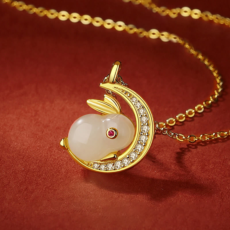 Jade Hase Anhänger Kette Gold Glück