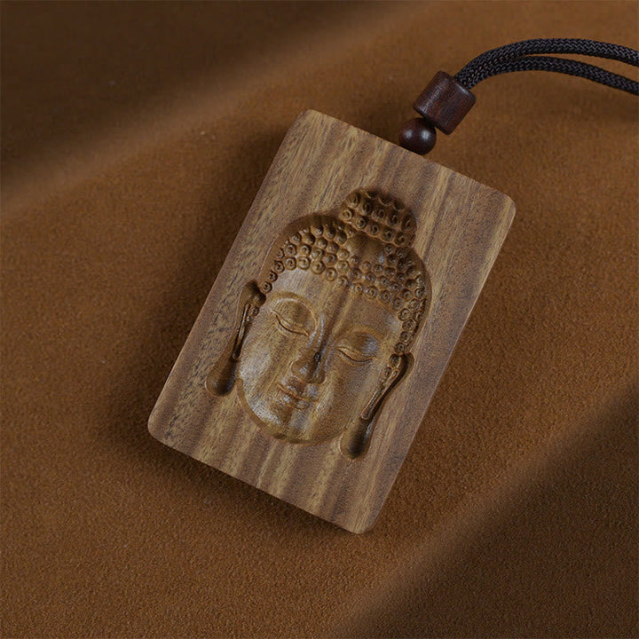 Sandelholz Buddha-Symbol Kette Anhänger braun schwarze Schnur
