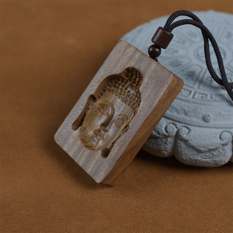 Sandelholz Kette Buddha-Symbol Anhänger braun schwarzes Band Holzschmuck