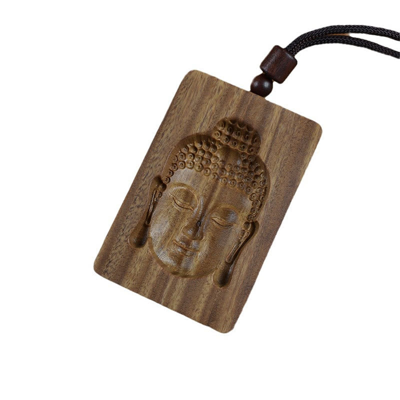 Sandelholz Kette Buddha-Symbol Anhänger naturbraun schwarze Schnur