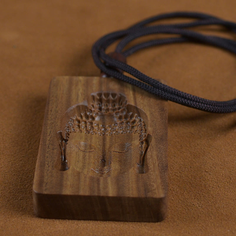 Sandelholz Kette mit Buddha-Symbol Anhänger an brauner Kordel