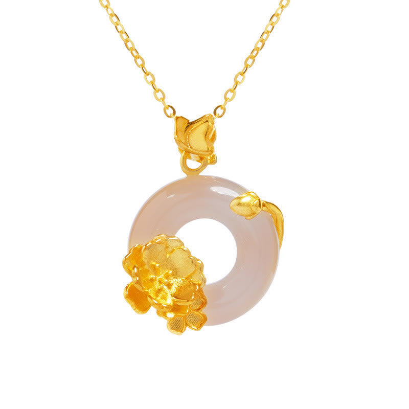 Anhänger Kette Gold Blume Rosenquarz