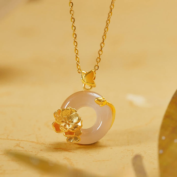 Anhänger Kette Gold Blume Rosenquarz