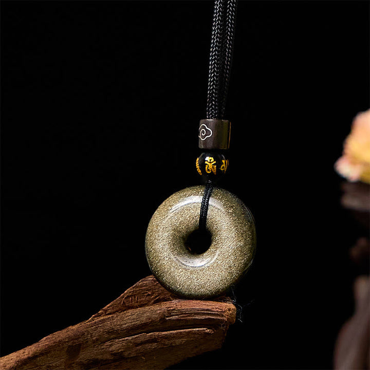 Obsidian Kette mit Schnalle Naturstein Anhänger Frieden Natur