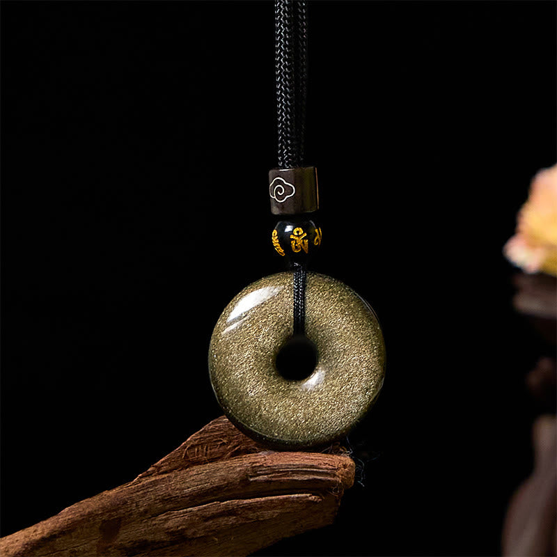 Obsidian Kette Anhänger Buddha Glück goldene Perle schwarzer Schmuck