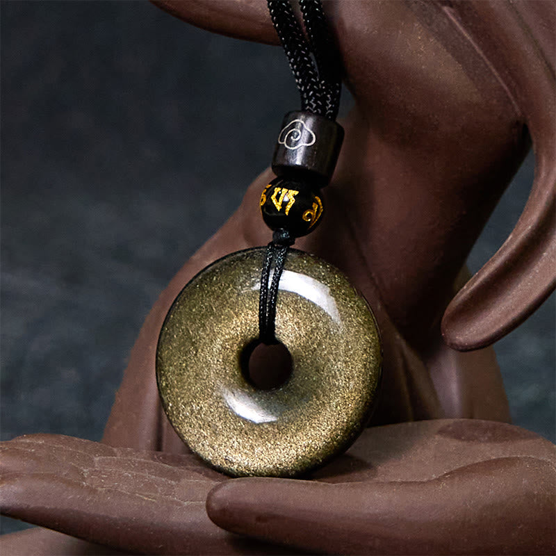 Obsidian Kette mit grünem Anhänger Naturstein Cord schwarz Glück