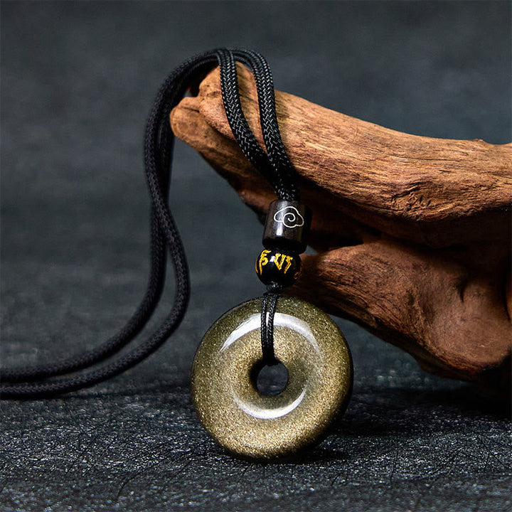 Obsidian Kette schwarzer Cord grüner Stein Anhänger Frieden Natur