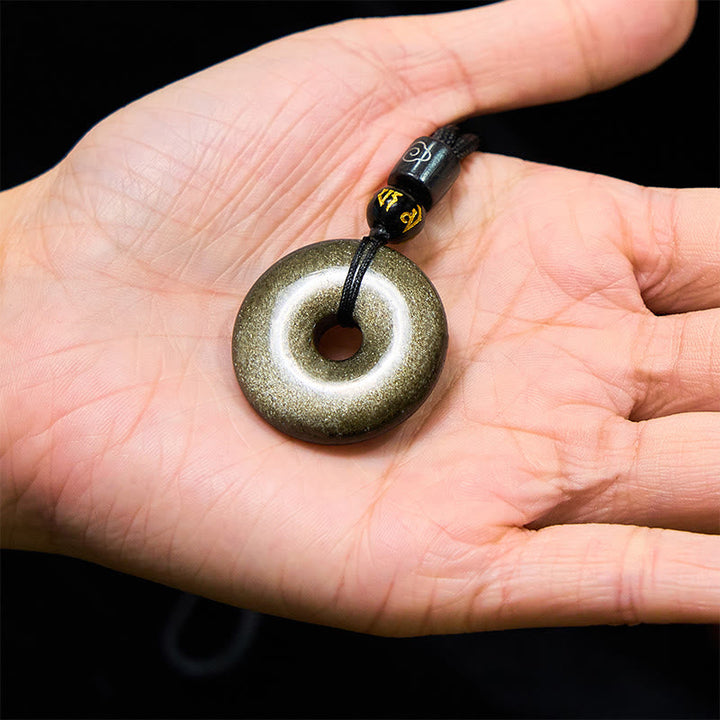 Obsidian Kette Schnalle mit Naturstein Anhänger Symbol Frieden