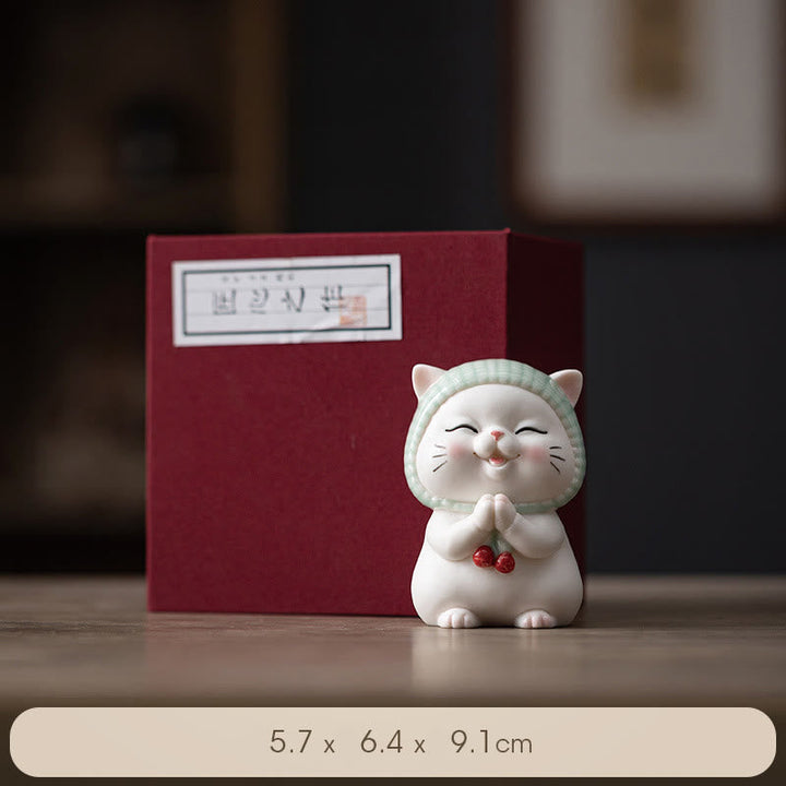 Katze Dekofigur Schal Keramik Katze (Geschenkbox)