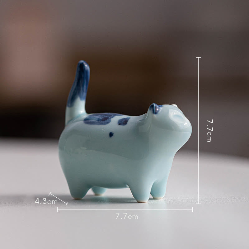 Dekofiguren Katzen Keramik Mini Blaue Katze stehend
