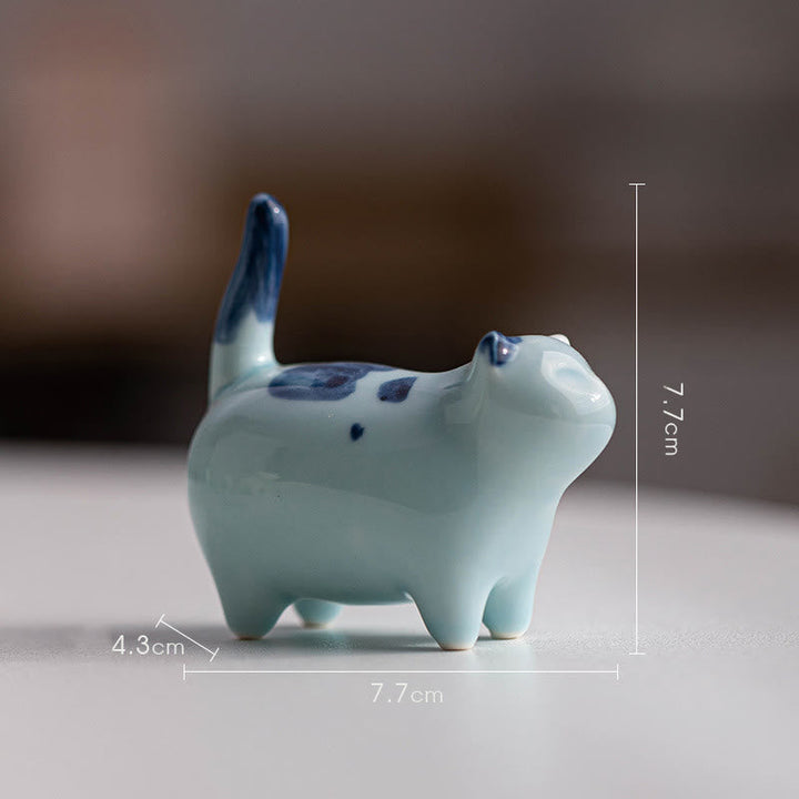 Dekofiguren Katzen Keramik Mini Blaue Katze stehend