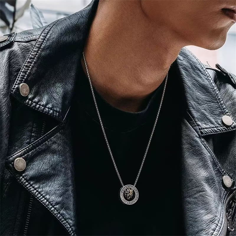 Tibetische Kette Pixiu Drehverschluss Frieden silberner runder Anhänger elegant