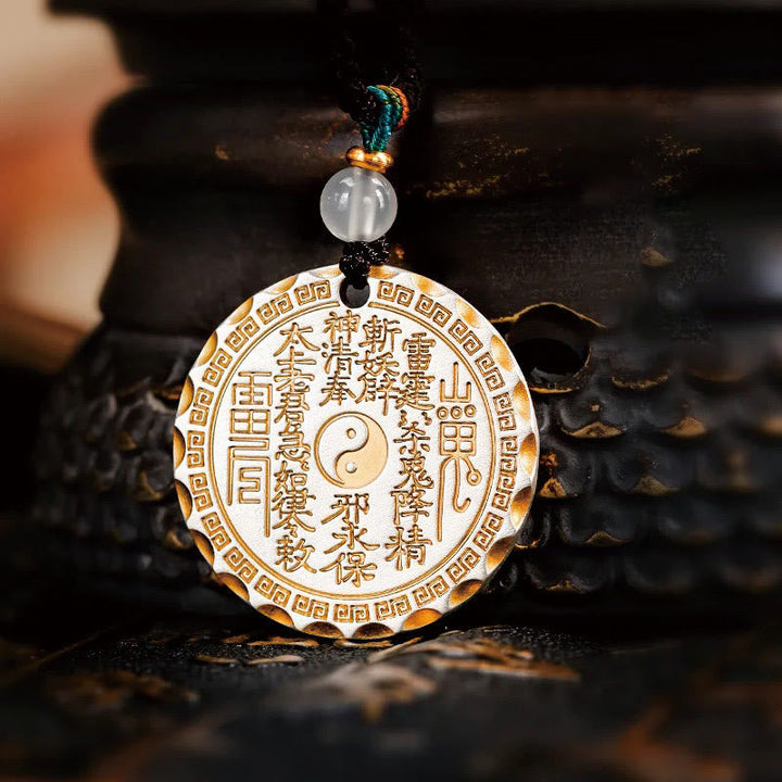 Weiße Jade Bagua Anhänger mit Yin Yang Symbol Kette Kupfer