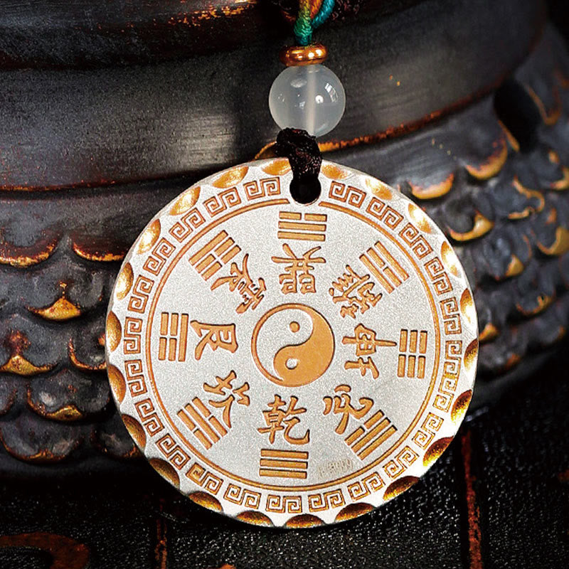Bagua Kette Kupfer Yin Yang Anhänger weiß Harmonie Jade