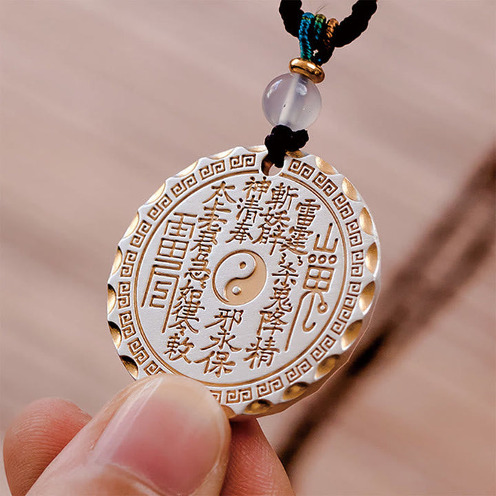 Kette mit Yin Yang Bagua Anhänger Kupfer Jade Harmonie Naturstein