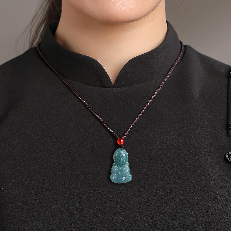 Jade Buddha Anhänger Baobao Wohlstand Halskette rote Perle getragen