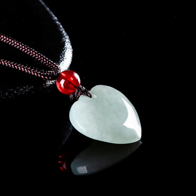 Anhänger Kette Jade Herz grüner Naturstein rote Perle Wohlstand