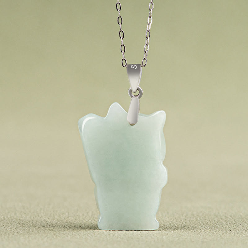 Jade Glückskatze Kette an Silberkette hängend Glück und Wohlstand