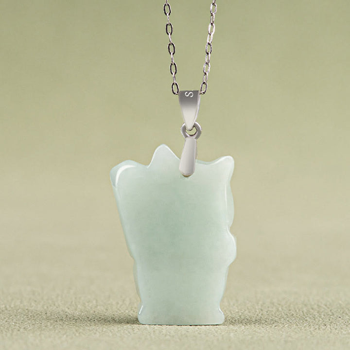 Jade Glückskatze Kette an Silberkette hängend Glück und Wohlstand