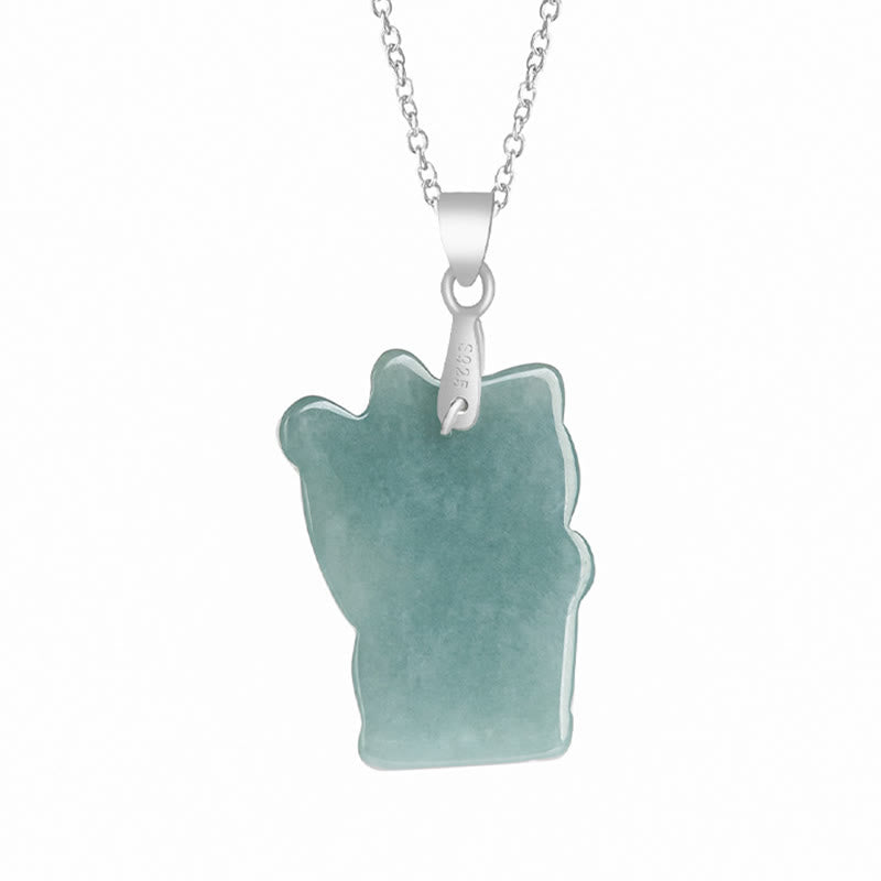 Jade Glückskatze Anhänger grüner Naturstein Titanium Kette Glück