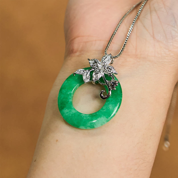 Kette Cyan Jade Blume Schnalle Heilung Anhänger grüner Naturstein