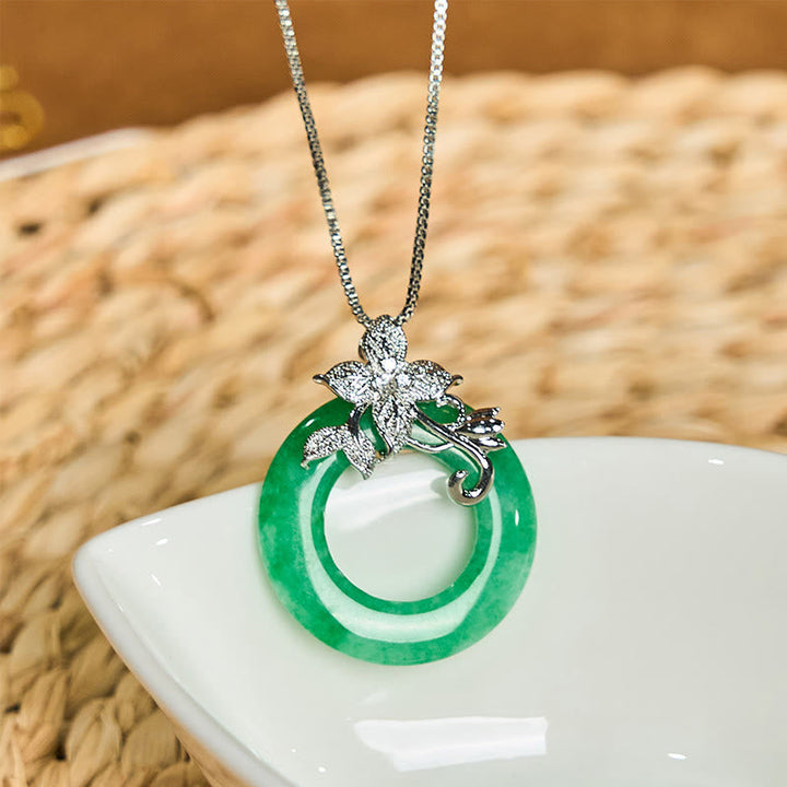 Jade Kette Blume Schnalle Cyan Grün heilender Naturstein Anhänger