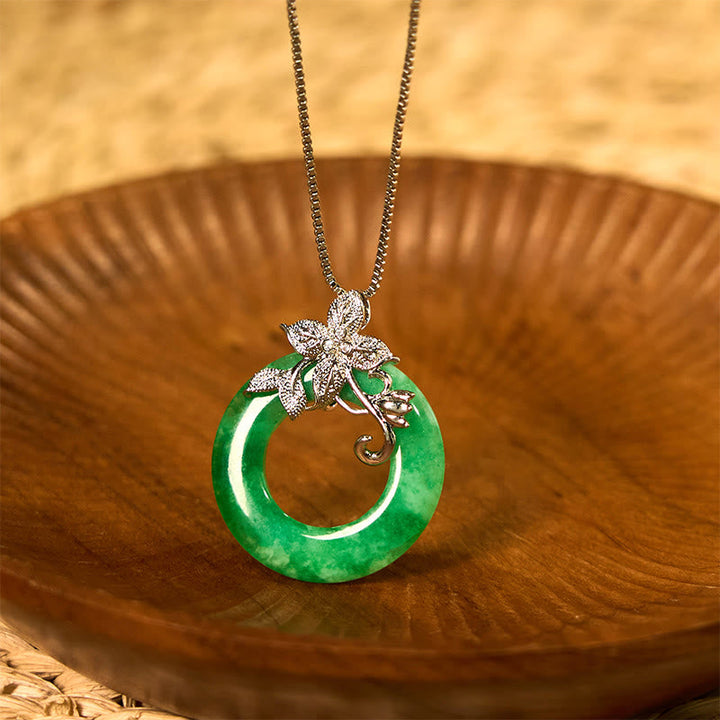 Jade Kette Cyan grüner Donut Blume Schnalle Heilung Anhänger