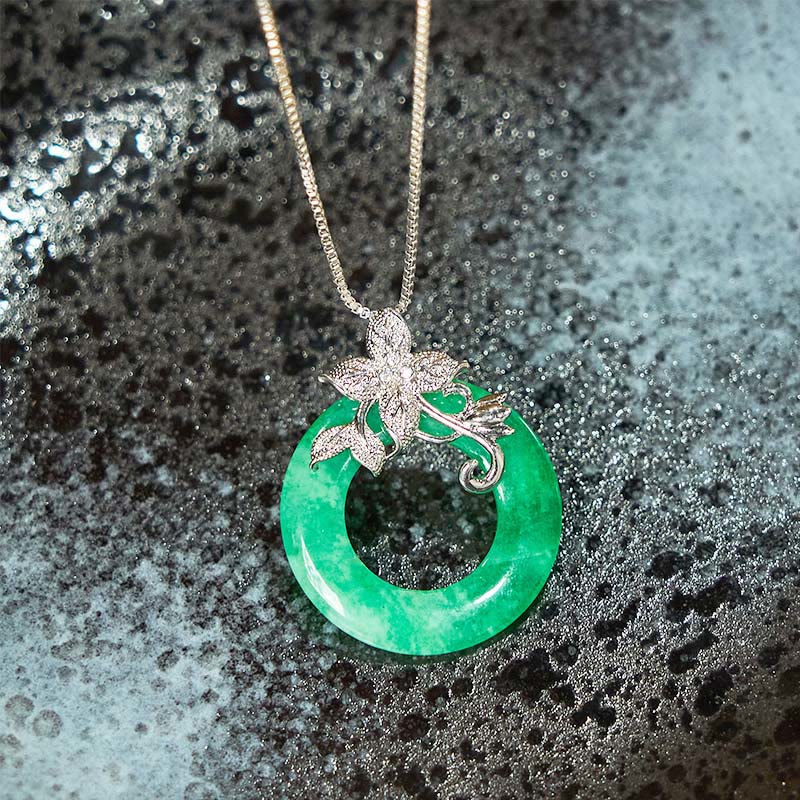 Cyan Jade Kette Blume Schnalle Heilstein Anhänger Silberkette