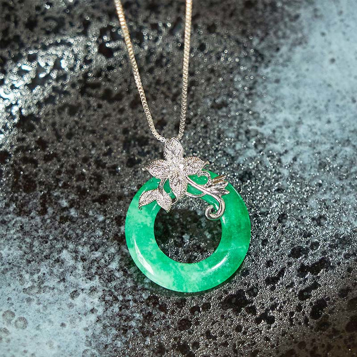 Cyan Jade Kette Blume Schnalle Heilstein Anhänger Silberkette