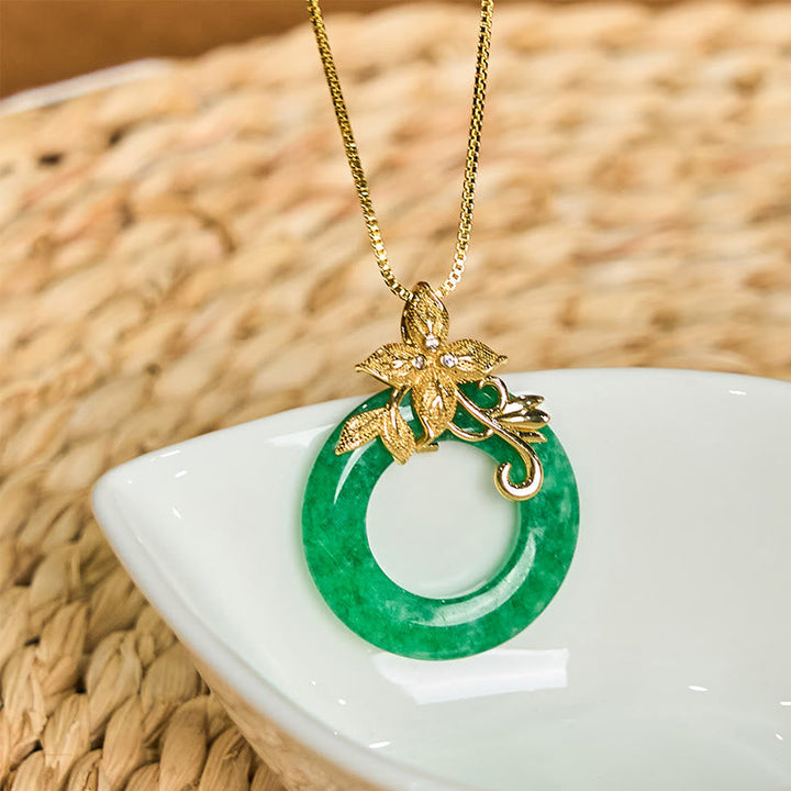 Jade Kette Blume Schnalle Heilung grüner Naturstein Anhänger