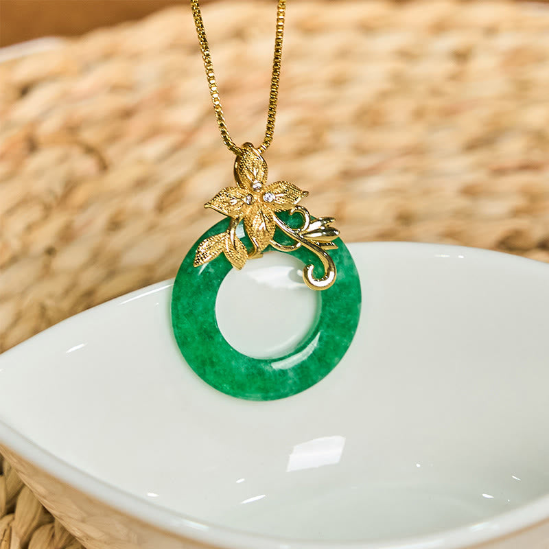 Grüne Jade Kette mit goldener Blume Schnalle Heilung Anhänger