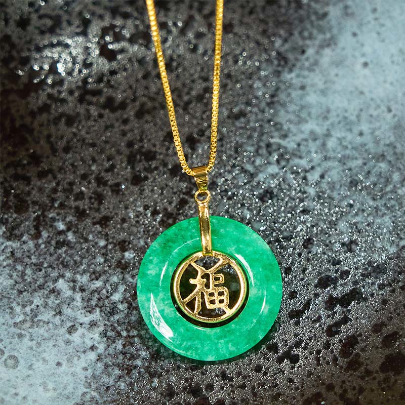 Grüne Jade Kette Cyan Jade Fu-Schnalle Heilung goldene Kette Anhänger